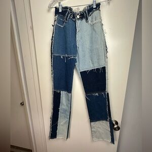 Jaded London Patchwork Raw Seams Detail Boyfriend Straight Leg Jeans NWT Size 24